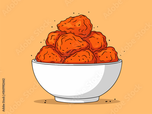 Appetizing Vector Illustration of Delicious Chicken Wings in a White Bowl, Perfect for Food-Related Designs