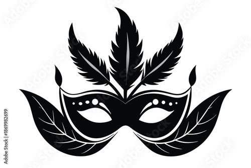 Ornate Feathered Mask Vector Graphic, Black and White Symbol for Mardi Gras Celebration and Cultural Events