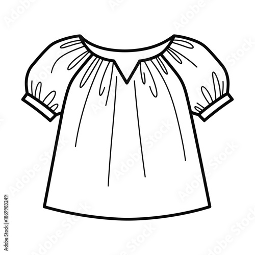 Simple black and white illustration of a blouse with puffy sleeves