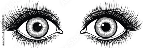 Gray eyes with long eyelashes and detailed iris texture eye black and white