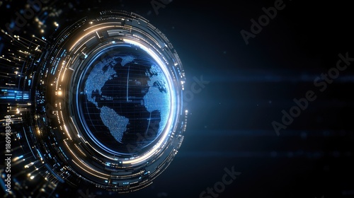 Wide-angle view of Earth at night reveals digital connections across cities, highlighting global technology and connectivity among people