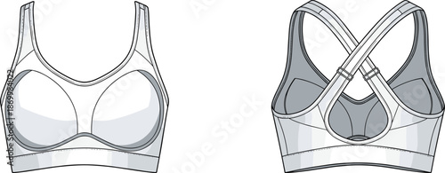 Gray sports bras front and back views women's underwear lingerie white