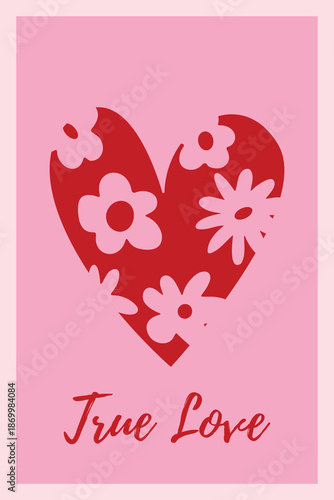  Minimal Valentines day Poster with Hand drawn Heart shape. Romantic Love Phrase, Trendy Playful style. Love symbol with various abstract patterns. Vector illustration