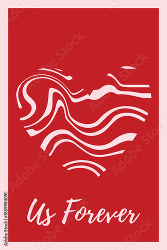  Minimal Valentines day Poster with Hand drawn Heart shape. Romantic Love Phrase, Trendy Playful style. Love symbol with various abstract patterns. Vector illustration