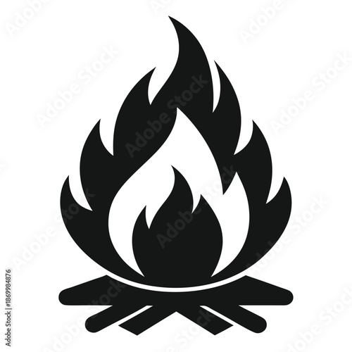 Stylized Campfire Silhouette Icon Vector for Outdoor Adventure and Camping Themes
