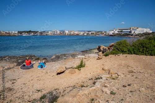 Photography tourists in front of the sea, Es Carnatge, Palma, Mallorca, Balearic Islands, Sp