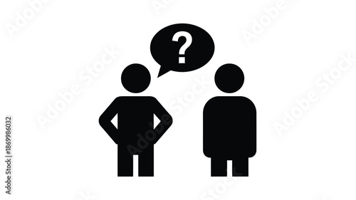 Two people facing each other with a speech bubble containing a question mark