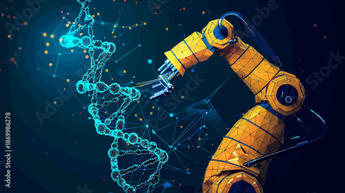 Robotic Arm Modifying DNA Low Poly Vector