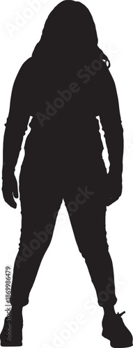 vector, silhouette of a front view of a woman with legs apart