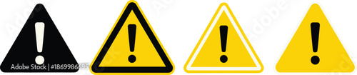 Warning signs with exclamation marks in black and yellow caution symbols