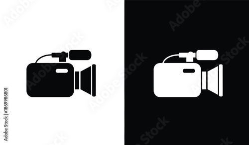 Black and white video camera icons on colored backgrounds for design use