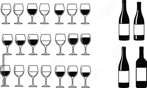 Wine glasses and bottles in black and white wine bottles drinkware stemware