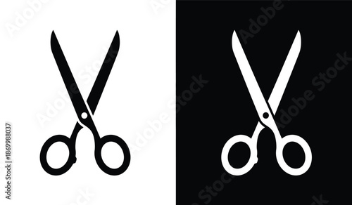 Black and white scissors icons and black backgrounds for cutting and editing