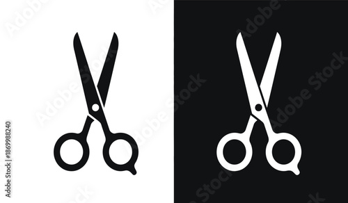 Fotografie Black and white scissors icons on isolated backgrounds for cutting tools