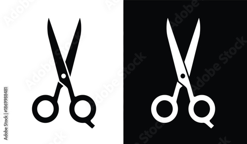 Black and white scissors icons and black backgrounds for cutting and editing