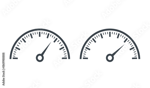 Two analog gauges with dials and pointers on for measurement or speed