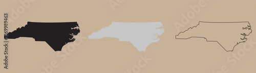 North Carolina State Map. North Carolina state outline in three colors showing black, gray, and white representations Vector Illustration