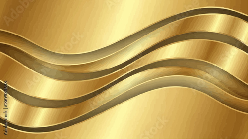 a luxurious golden background displaying smooth undulating waves and layered ribbons of metallic texture for a sophisticated design high quality