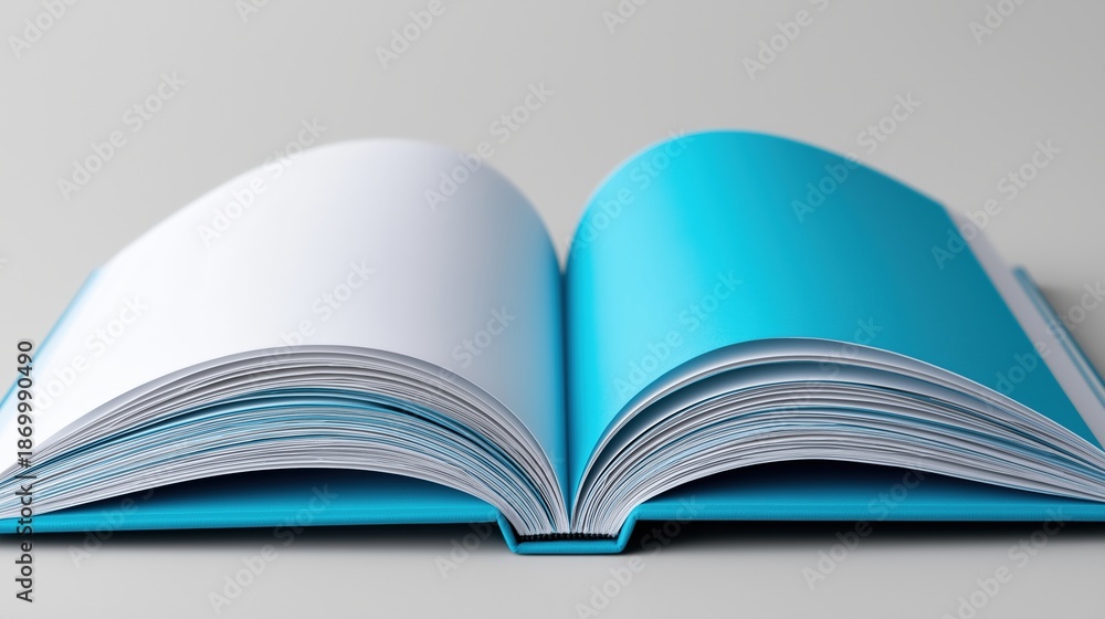 Fototapeta premium Open book with blue cover on a table