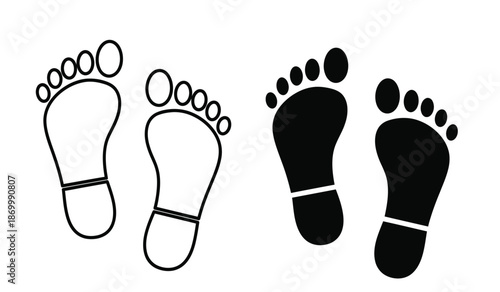 Four black and white footprints with ankles on a for design use