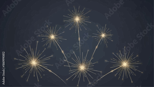 a dark navy background showcases several golden sparklers illuminated with bright light creating a festive and celebratory visual impression
