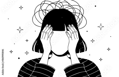 Hidden face and tangled mind expressing the silent struggle of mental overwhelm