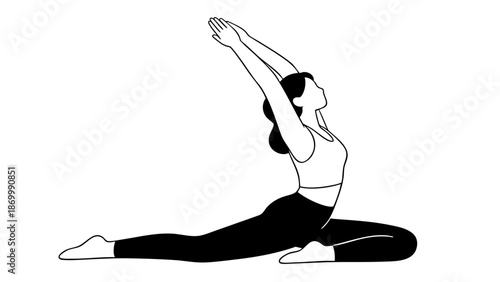 Woman performing a stretching yoga pose with arms raised for health and wellness