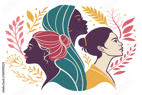 Illustration of a beautiful girl with stylish hair, floral accents, and a graceful artistic look