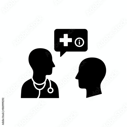Medical Dialogue: A simplified, yet powerful illustration depicting a vital interaction, a healthcare professional and a patient, discussing in-depth crucial medical information.