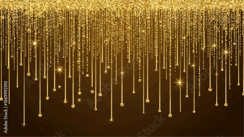 a cascade of shimmering golden particles descends from a dark background creating a sparkling and elegant abstract visual texture