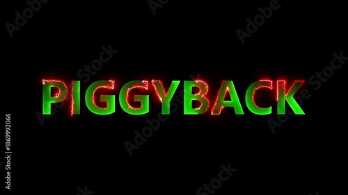 Piggyback sign with glowing neon line on  black background