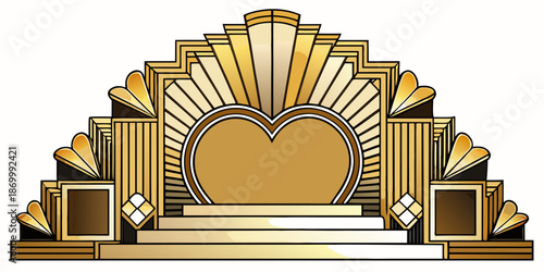 Decorative Art Deco golden element with a heart shape, vector