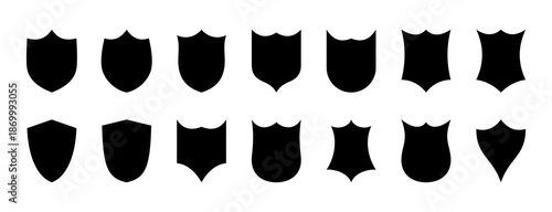 Black Shield Icon Set Vector Illustration Isolated on White Background, Silhouette Protective Shields for Security, Emblem and Medieval Design