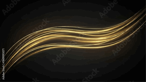 A striking abstract representation featuring elegant flowing golden lines against a deep black background creating a sense of movement