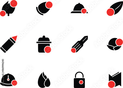 Black and red symbols on white background