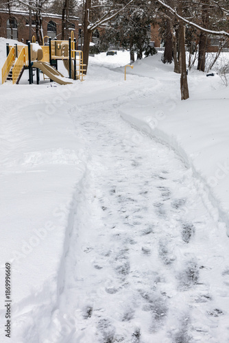 Wallpaper Mural Pedestrian pathway covered with snow in residential park in winter Torontodigital.ca