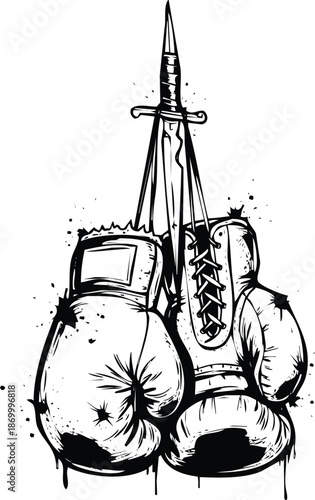 Boxing gloves with sword Vector