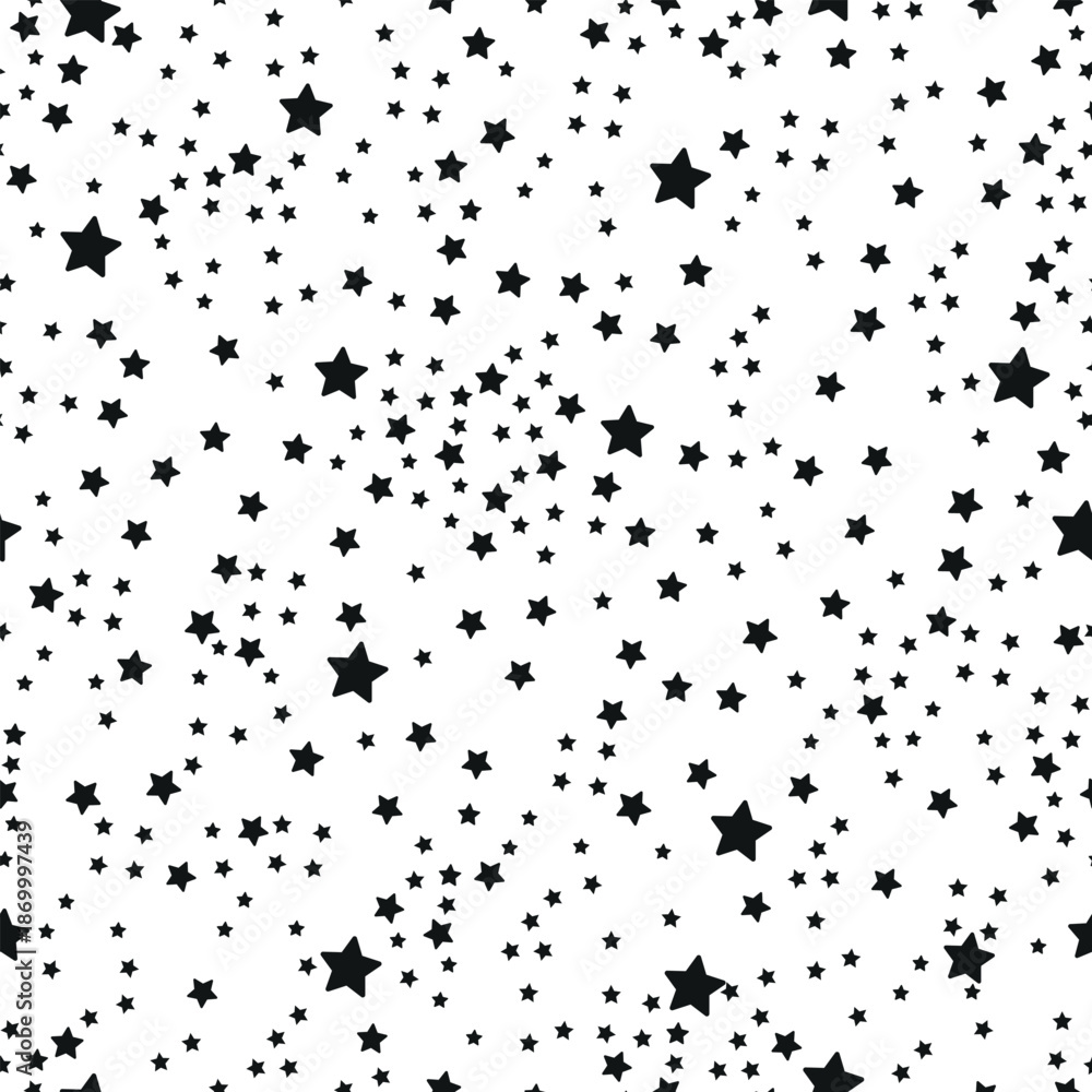 Obraz premium Black stars with white background. Seamless fabric design pattern