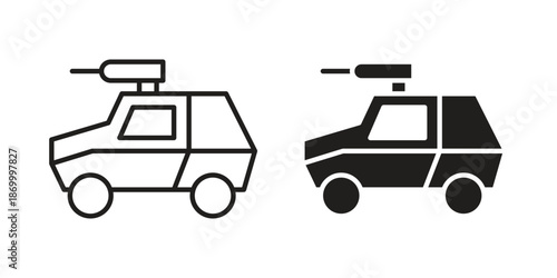 Armored vehicle icons for design. Easily editable stroke. Modern flat design.