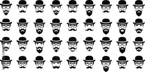 Black and white men's faces with bowler hats and facial hair