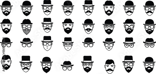 Black and white men's faces with hats and facial hair beards mustaches