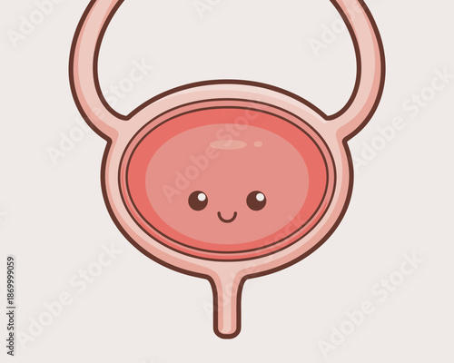 Cute cartoon bladder character smiling healthily for medical illustration educational resources about urology wellness and urinary system anatomy in a friendly style for children healthcare product ma