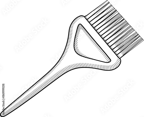 Detailed line art illustration of a hair dye brush for salon use in a beauty and fashion context demonstrating coloring application for cosmetic enhancement hair treatment and styling with professiona