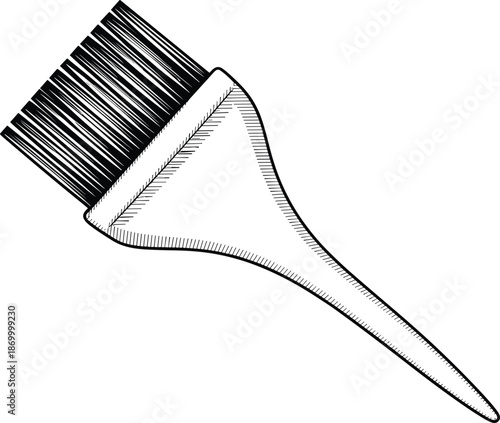 Detailed monochrome illustration of a tint brush applying color in a salon setting for professional stylists needing precise application and blending techniques in the beauty and personal care industr