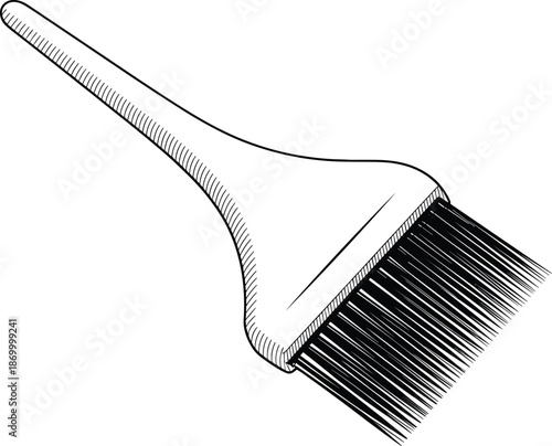 Professional hair stylist tint brush for salon coloring work applying dye bleach treatment in beauty industry black and white outline illustration for hairdressing tutorials product demos and cosmetic