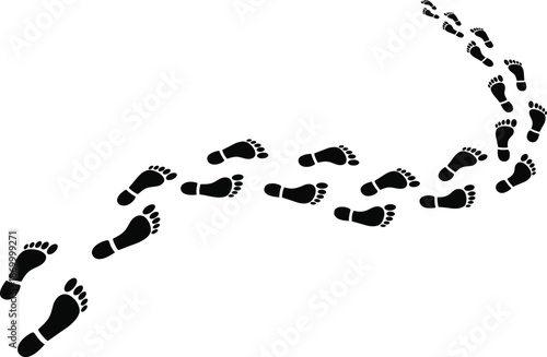 Black barefoot footprints on white background black footprints trail