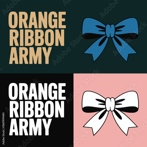 Vibrant Orange Ribbon Army Illustration with Bows for Cause Awareness Campaigns and Advocacy Groups Promoting Solidarity Unity and Support in Vector Graphic Design for Social Media Marketing and Chari