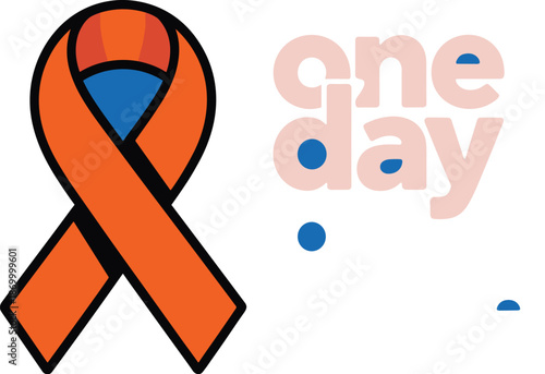 Orange ribbon supporting cure awareness raising hope for one day cure for leukemia and kidney cancer disease or illness awareness campaign symbol on blue background advocating health and medical suppo