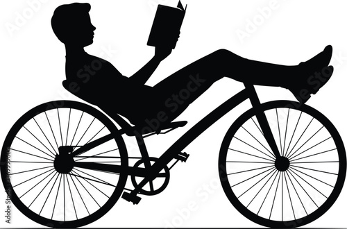 Silhouette of man reading book on recumbent bicycle illustration leisure activity hobby lifestyle relax reading literature knowledge education recreation wellness mental health concept for print adver