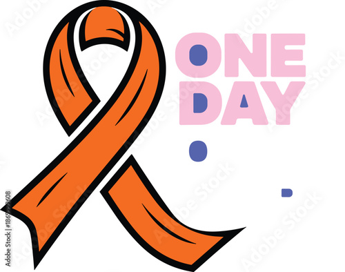Orange awareness ribbon illustration for medical health campaign for awareness and research for disease one day one cure hope and help to prevent and support healthcare industry and charity event for